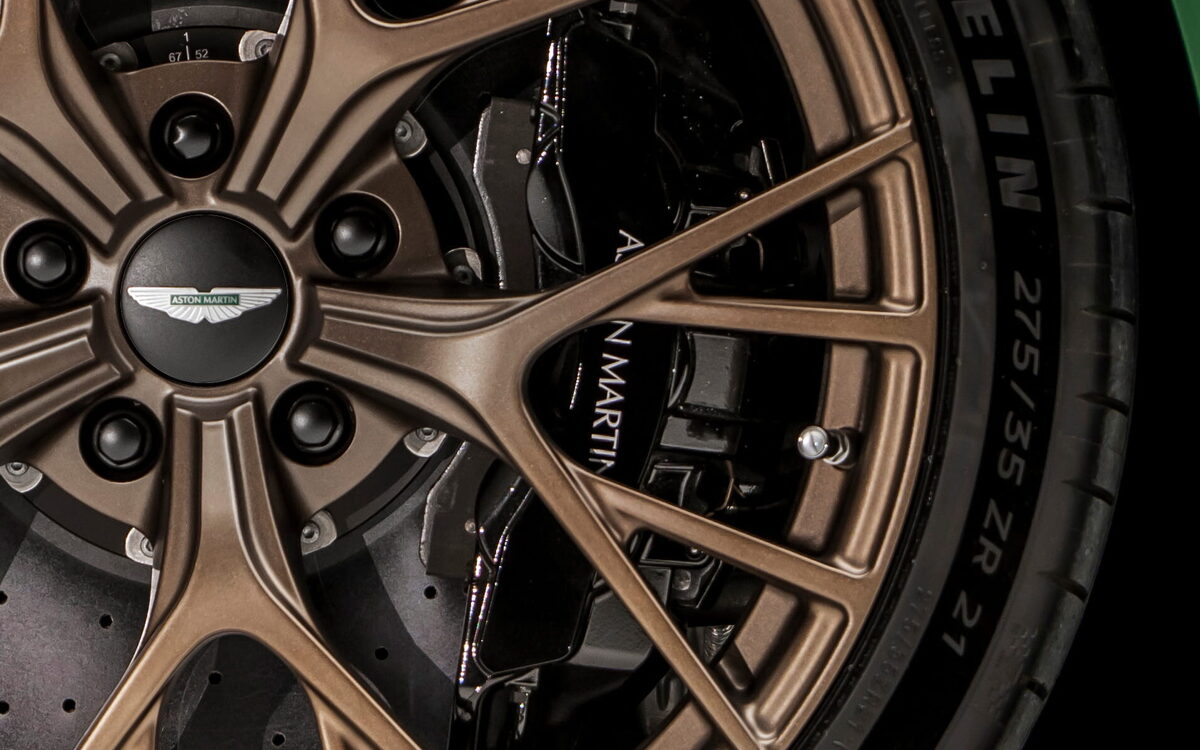 Close-up of the DB12 forged alloy wheel and brake disc