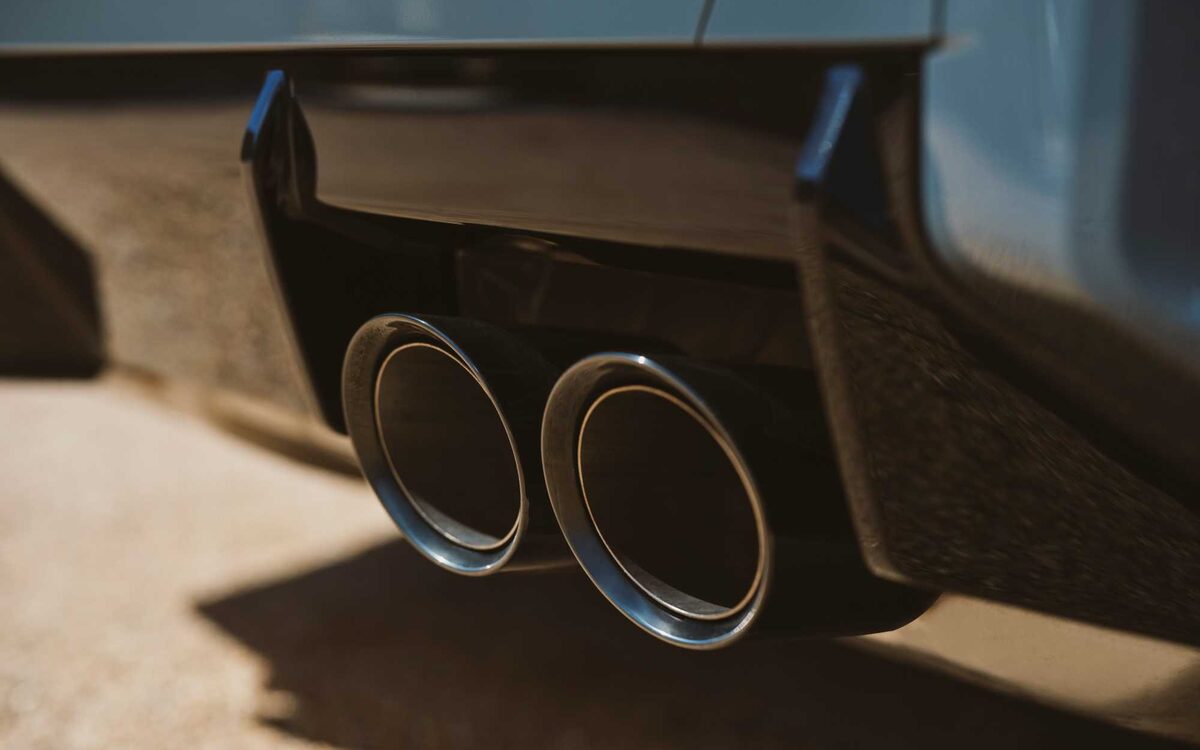 Close-up of the M2 rear diffuser and twin exhaust tips on each side