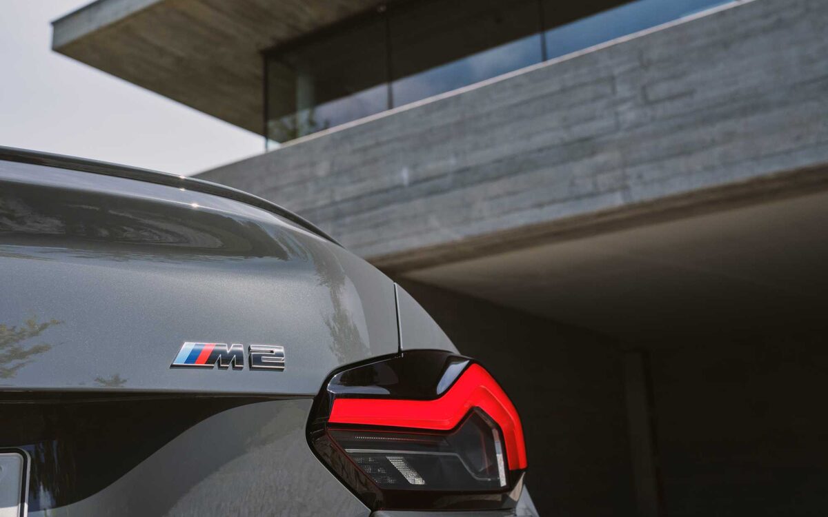 Close-up of the M2 tail lamp and M2 badge on the boot lid