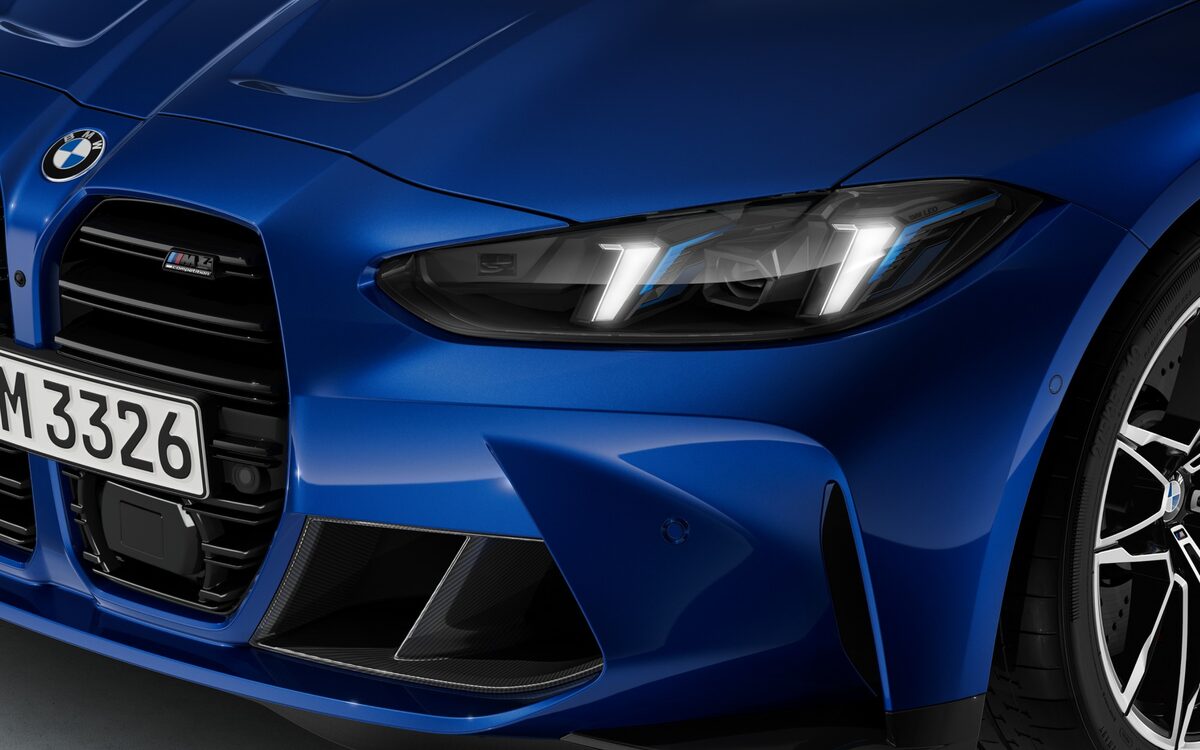 Close-up of the M4 Competition headlamp and kidney grille