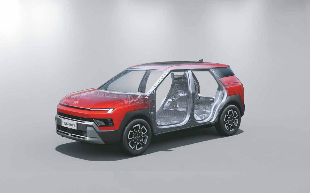 Cutaway of the Hyundai Bayon body highlighting its high-strength-steel shell