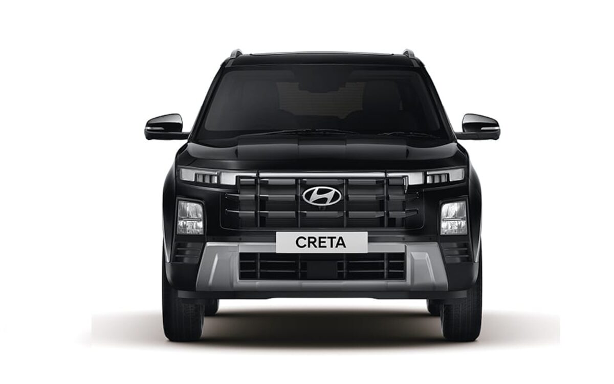 Hyundai Creta in black, straight front view on a plain white studio background