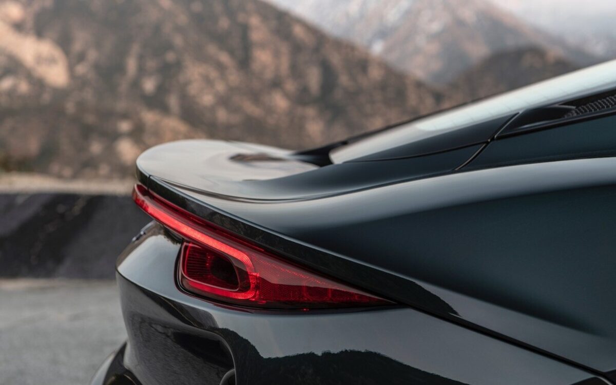 Close-up of the Lotus Emira tail lamp and rear spoiler