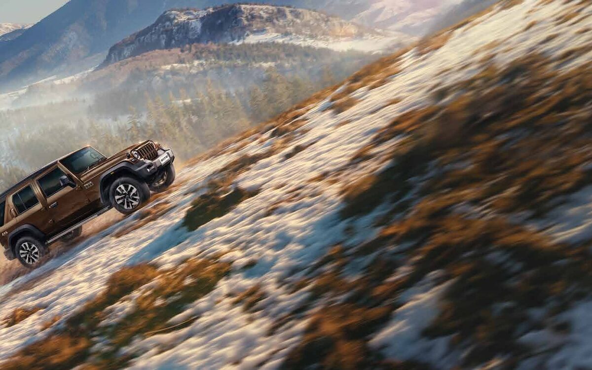 Thar ROXX climbing a snowy, grassy mountain slope