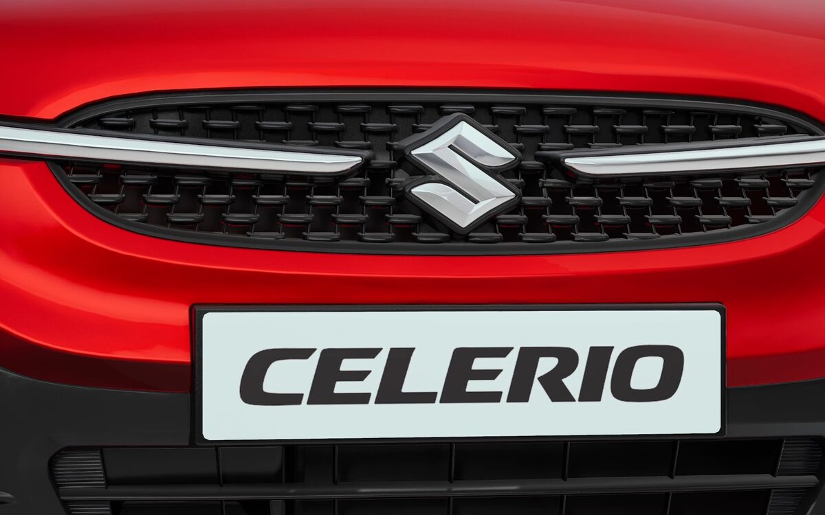 Close-up of the Celerio front grille with the Suzuki logo and Celerio badge