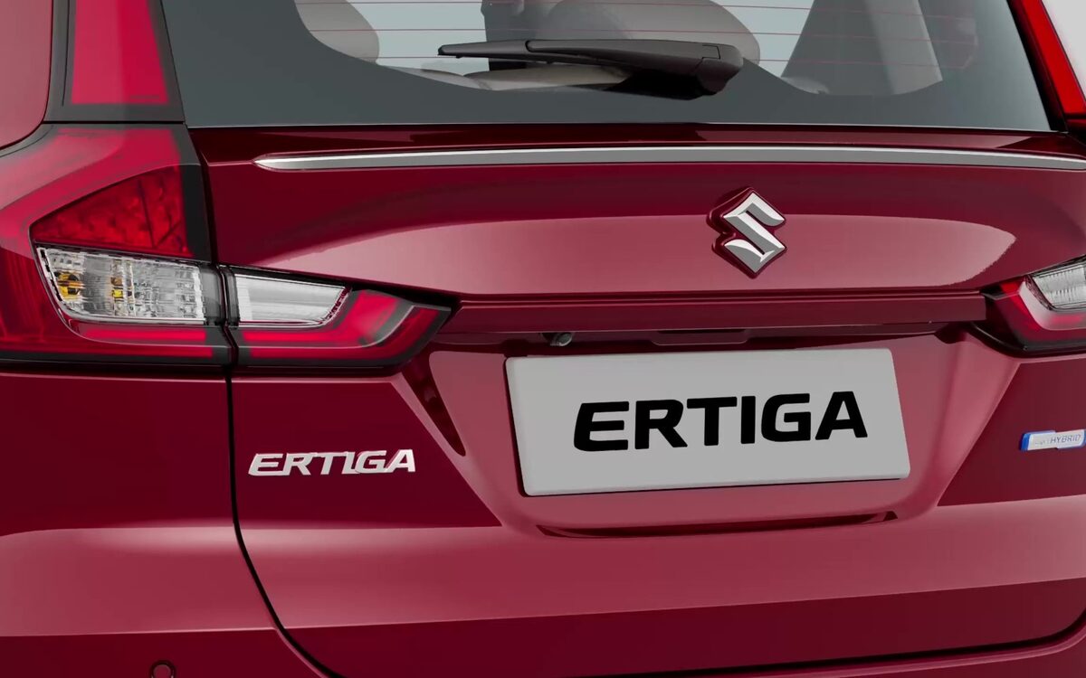 Rear of the Ertiga showing the LED tail lamps, badge and back door garnish