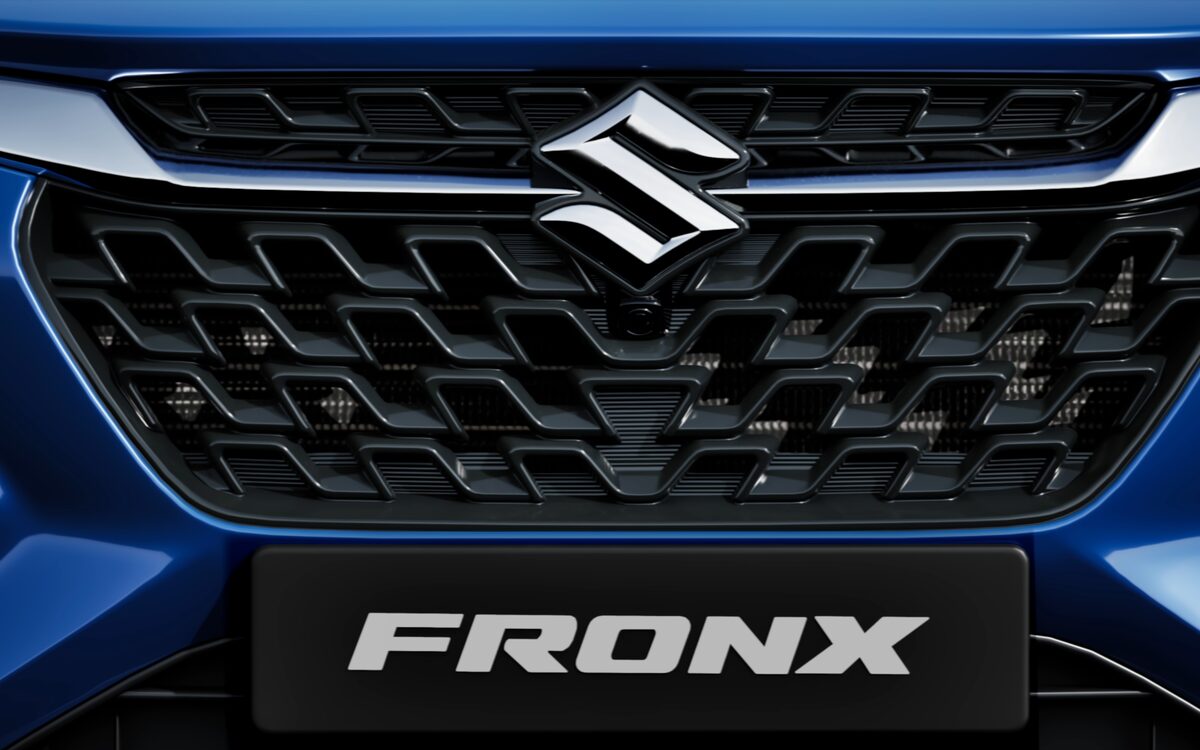 Close-up of the Fronx's front grille with Suzuki logo and number plate