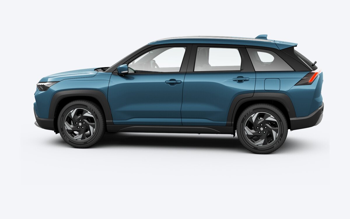 Maruti Suzuki Victoris in Eternal Blue, side profile on a transparent background