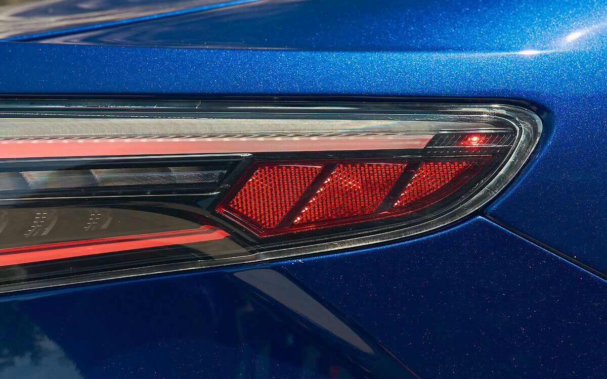 Close-up of the GranTurismo LED tail lamp in blue paint