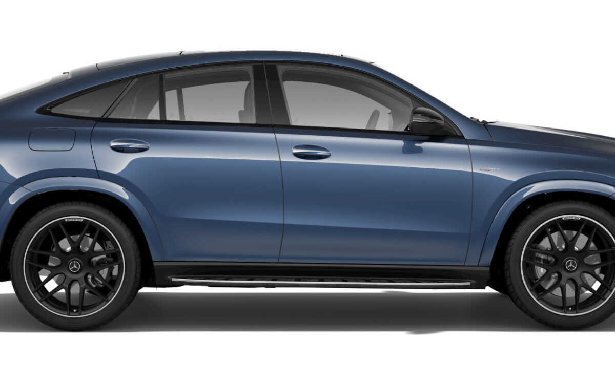 Mercedes-AMG GLE 53 Coupe in Sodalite Blue, side profile on a white studio background