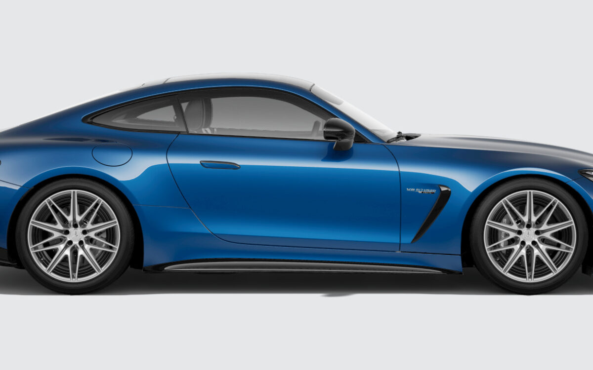 Mercedes-AMG GT Coupe in Spectral Blue, right side profile