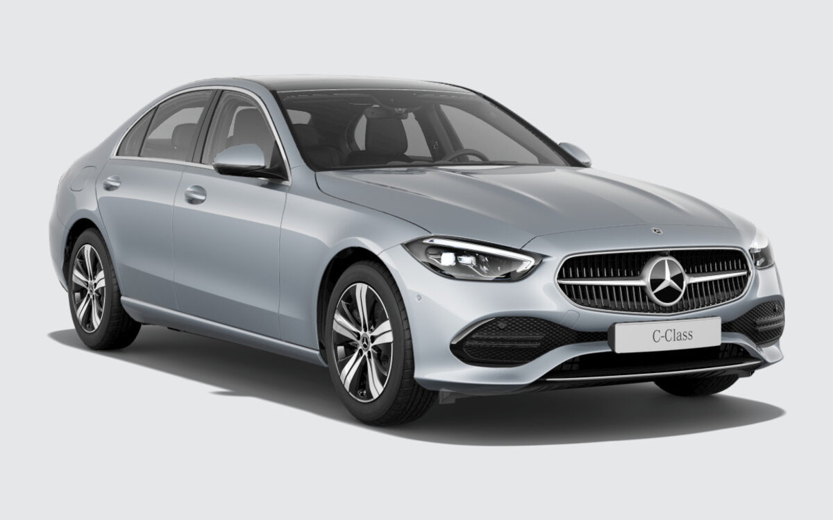 Mercedes-Benz C-Class in High-tech Silver, front three-quarter view from the right