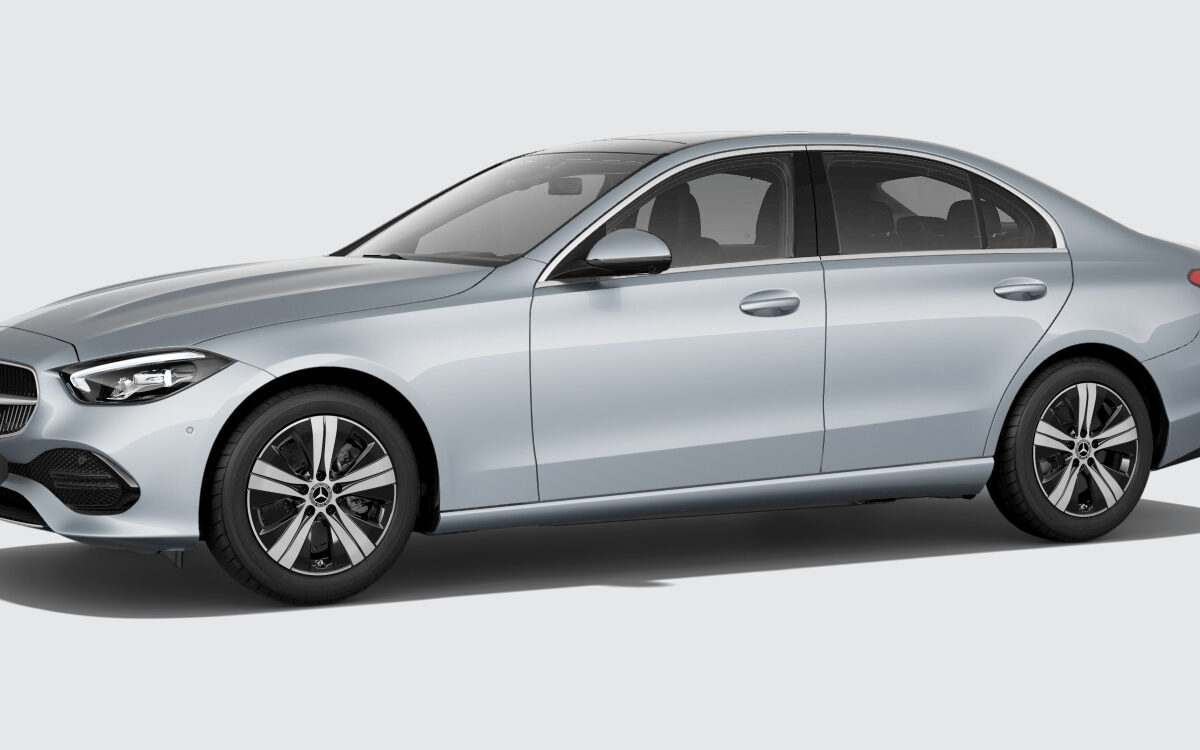 Mercedes-Benz C-Class in High-tech Silver, front quarter view from the left side