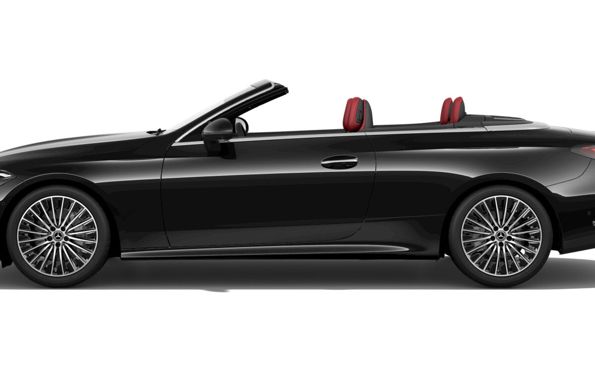 CLE Cabriolet in Obsidian Black, side profile with the roof down