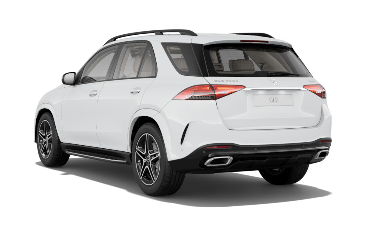 Mercedes-Benz GLE in Polar White, rear three-quarter view on a white background