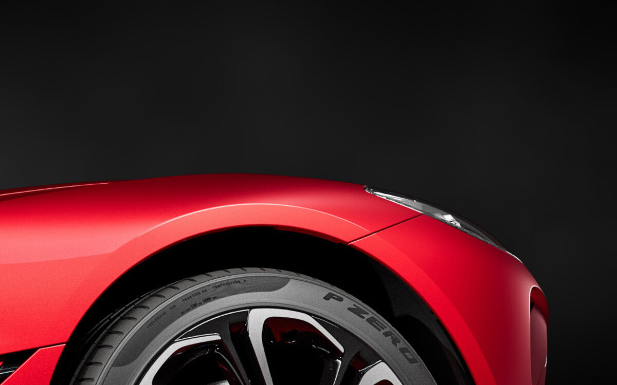 Close view of the MG Cyberster alloy wheel with red brake caliper