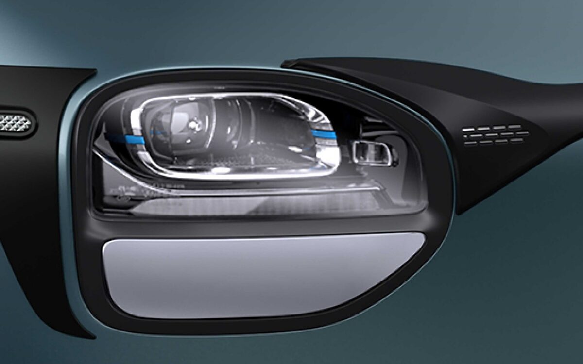 Close-up of the MG Windsor EV LED headlamp housing