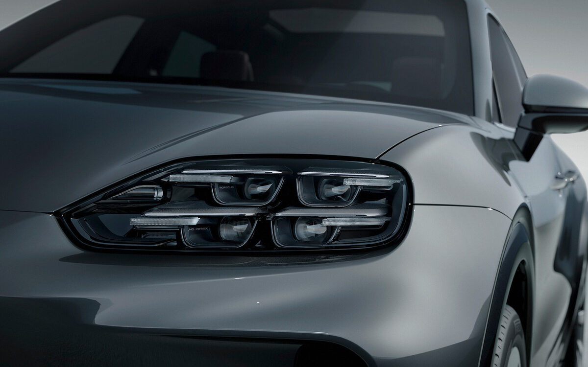 Close-up of the Porsche Cayenne Electric LED matrix headlamp