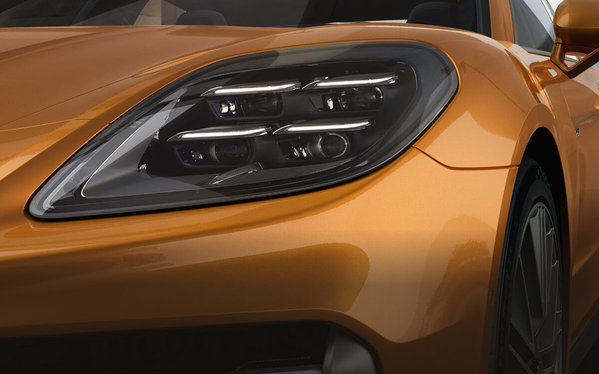 Close-up of the Porsche Panamera LED matrix headlamp