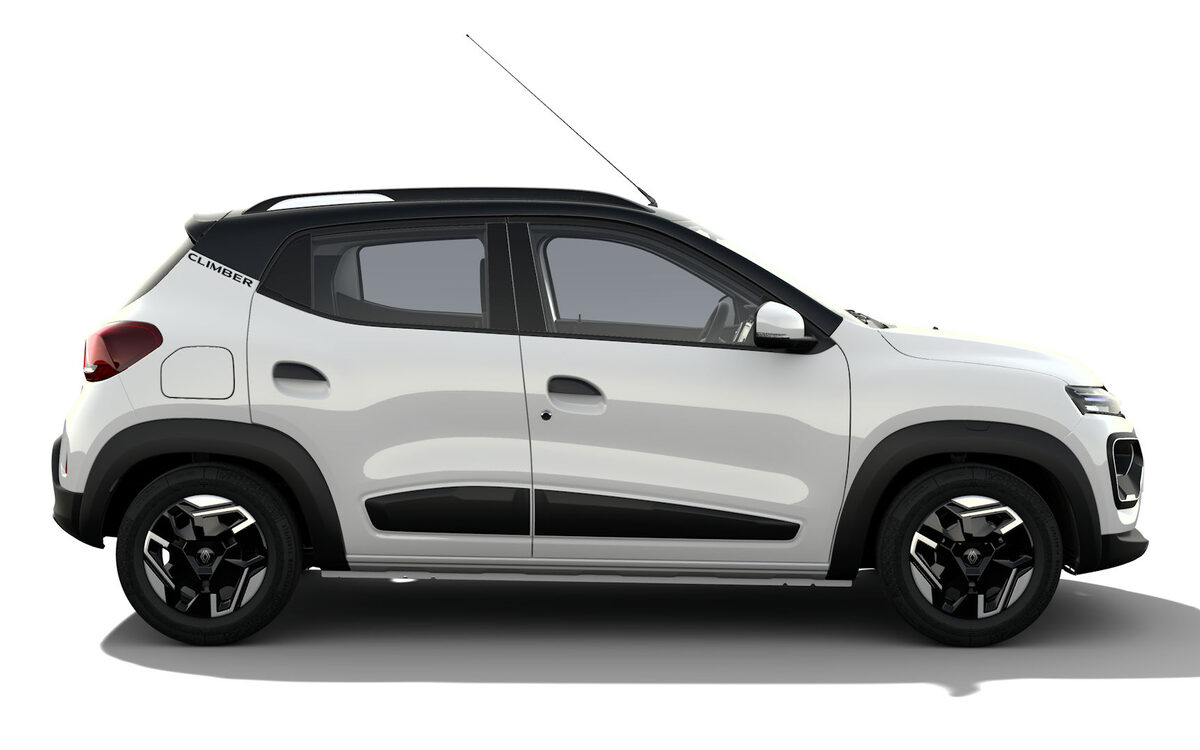 Renault Kwid Climber in Ice Cool White with Mystery Black Roof, side profile (maker configurator render)