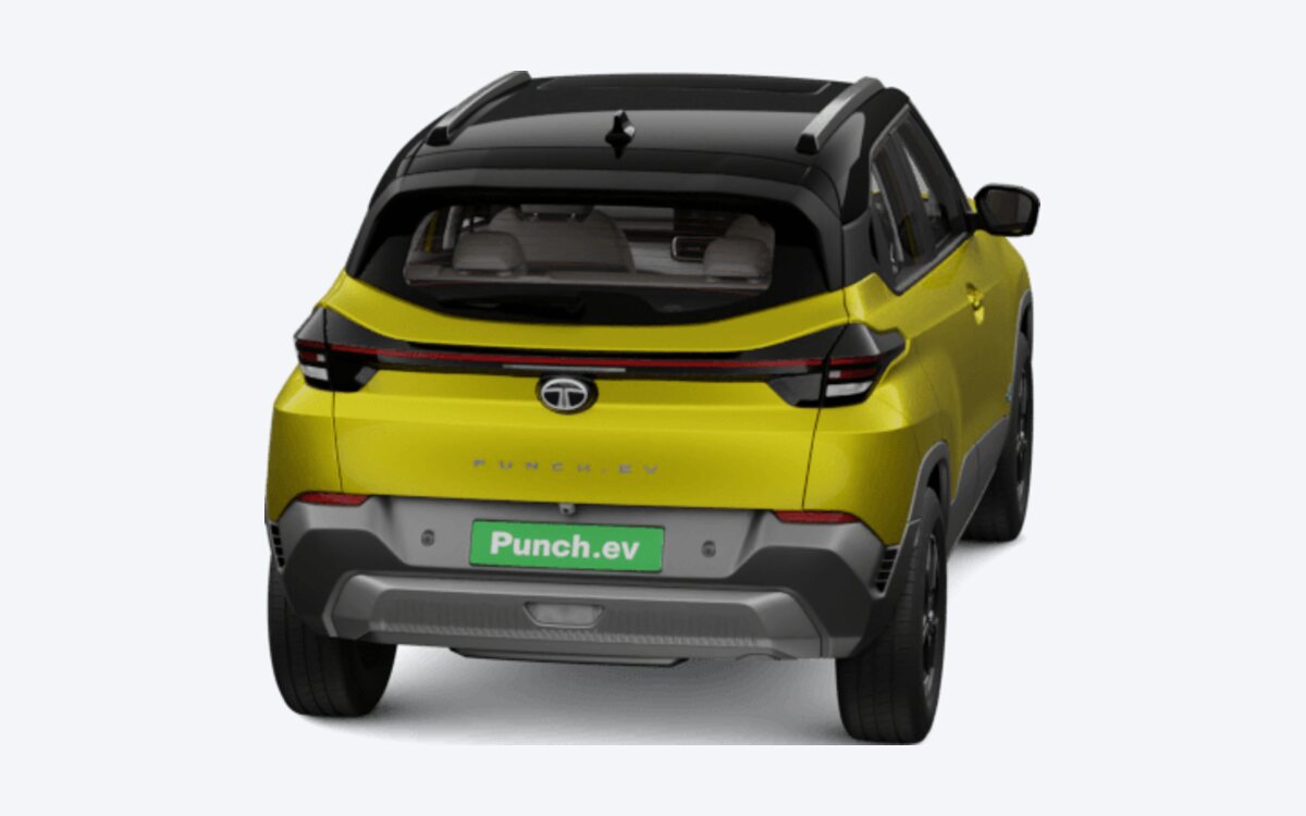 Tata Punch.ev in Fearless Yellow, seen from the rear