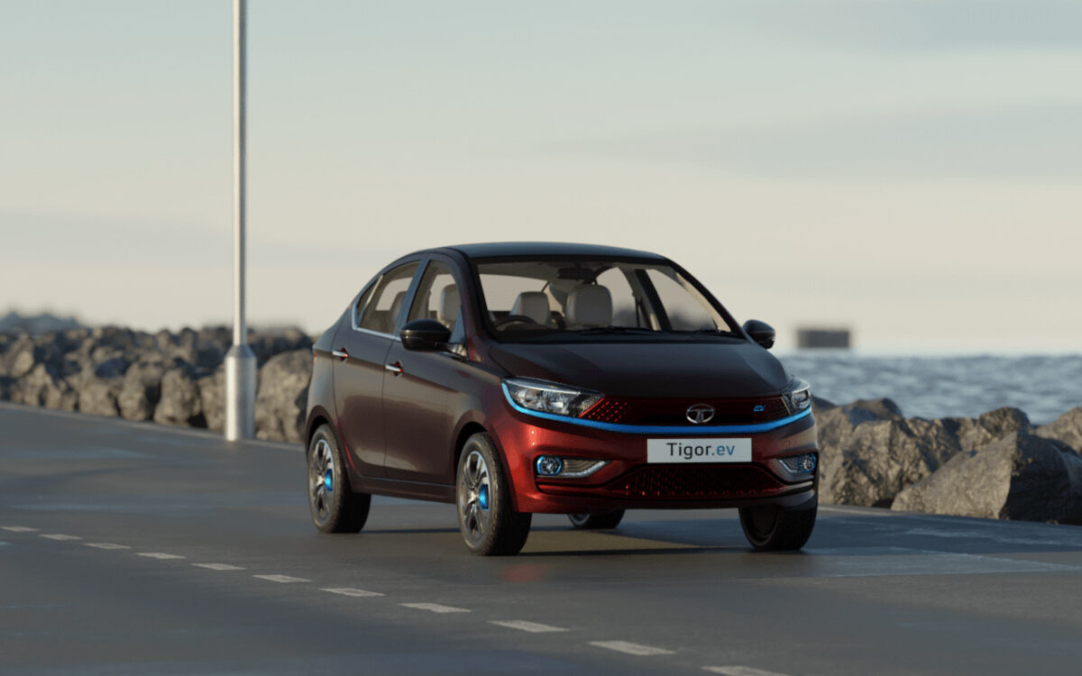 Tata Tigor.ev on a seaside road